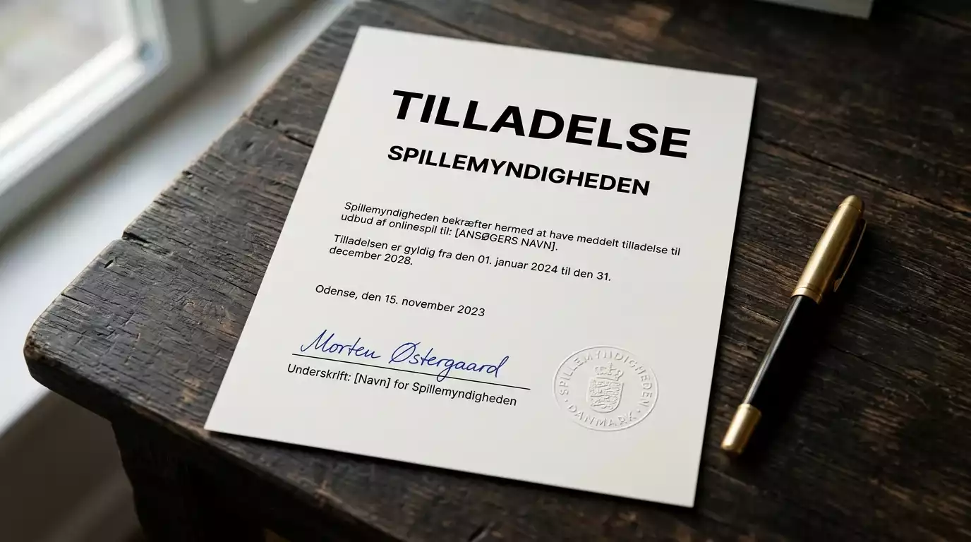 Dansk spillelicens og tilladelsesdokument fra Spillemyndigheden