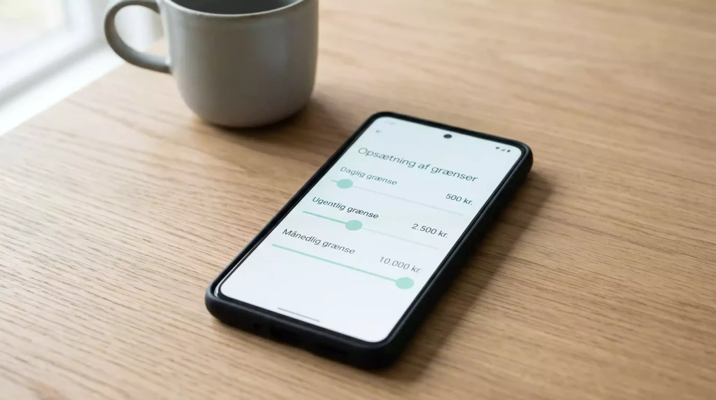 Smartphone der viser indstillingsmenu for spillegrænser på spilkonto